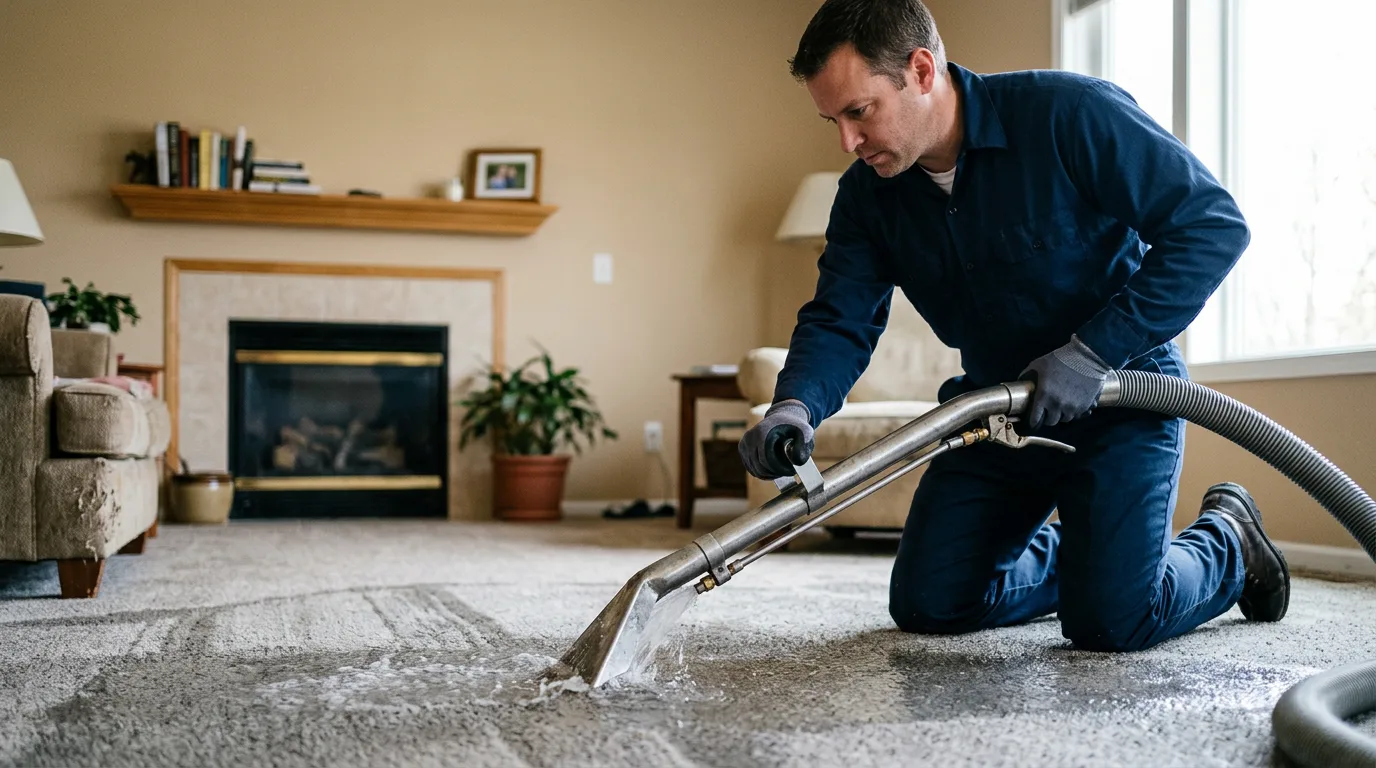 Water damage restoration technician working near San Jacinto, CA